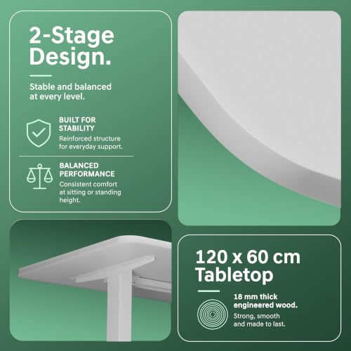Image of V ONE Electric Standing Desk with 1-Piece Solid Top | Heavy Duty Height Adjustable Computer Desk | 3 Memory Preset | 5 Year Warranty | for Home Office (White, 120 * 60 CM)