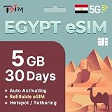 TSIM Egipto eSIM 30 días | 5 GB de datos de alta velocidad | Activación automática | Compartir punto de acceso permitido | Código QR eSIM enviado por correo electrónico dentro de las 24 horas de envío