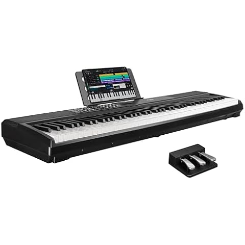 STRICH 88 Keys Weighted Keyboard with Sustain Pedal, Hammer-Action Digital Piano, 2x15W Built-In Speakers, Full-size Electric Piano Keyboard Supports USB-MIDI/Wireless Connect, SDP-120 Cover