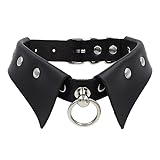 Hanfluenve Gothic Leather Collar for Women, Punk Collar Necklace Adjustable Goth Metal Choker Black Red Leather with Pull Ring Rock Neck Chain Cosplay Accessories (black)