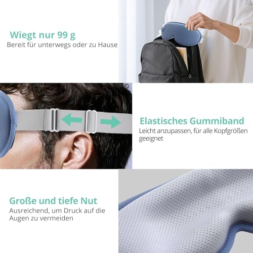 VINTEAM Kabellose Wärmebrille mit Akku – 3D Augenmaske für Trockene Augen, Entspannung und Linderung von Augenbelastung – Verstellbar, Komfortabel und Wiederaufladbar- Blau