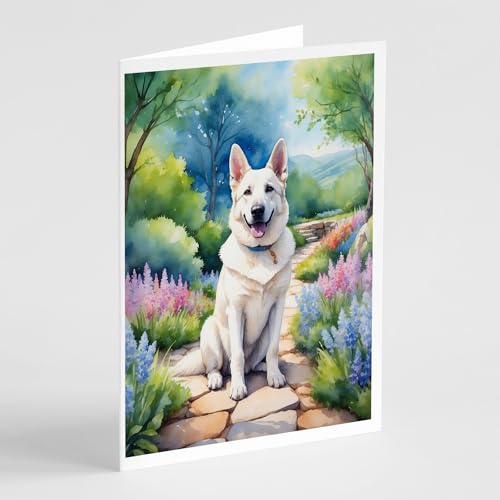 Caroline's Treasures German Shepherd Spring Path Greeting Cards Pack of 8 Blank Cards with Envelopes Whimsical A7 Size 5x7 Blank Note Cards