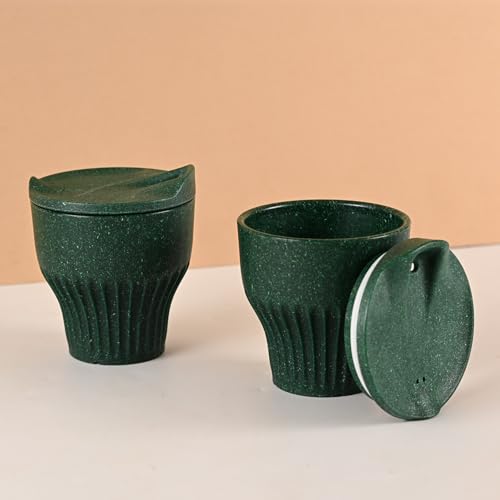 Image of Eha Earth Friendly Rafter Coffee Mug with Lid | Tea Cup Set | 250 ml | Made with Rice Husk | Microwave Safe Mugs for Gifting | 2 Unit | Fern