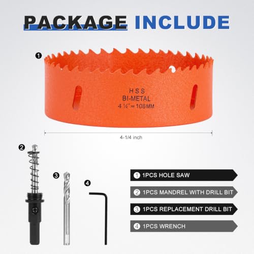 Image of 4-1 /4 Inch Hole Saw 4.25 inch Circle Drill Bit Wood Metal Drywall Plastic Pipe