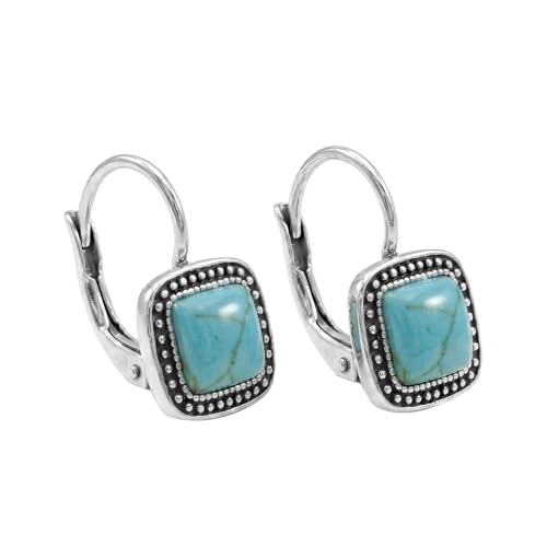 Boucles d'oreilles pendantes argent 925 turquoise naturelle carrées