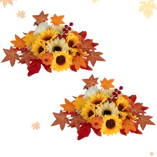 BLOSMON Fall Flowers Artificial for Decoration: 2 Pcs Fake Sunflower Maple Leaf Flower Balls for Thanksgiving Table Centerpieces - Faux Autumn Floral Arrangements for Home Decor