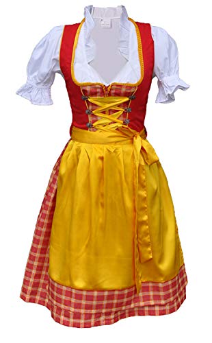 Dirndl Trachtenkleid Minidirndl mit Bluse 3 TLG. Set Rot Gelb (40) Cover