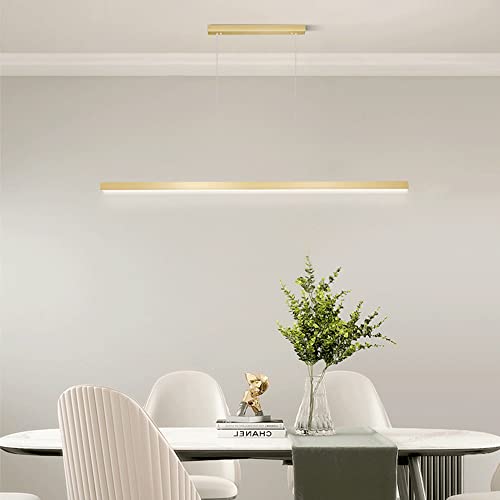 Lámpara colgante lineal de metal dorada moderna LED para iluminación decorativa de islas 6