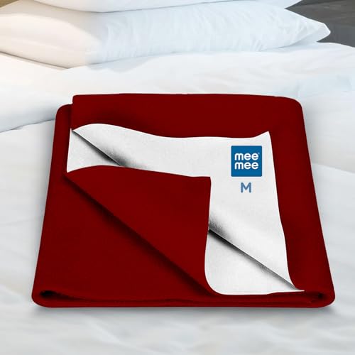 Image of Mee Mee Maroon Instadry Air-Filled Waterproof Sheet: Ultra-Absorbent, Quick-Dry Bedding for Newborns, Soft and Gentle for Babies, Reusable Toddler Cot Sheet - Skin-Friendly, (0-12 Months, 70x100cm)