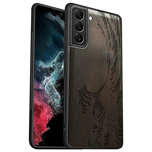 Custodia in Legno per Samsung S22 Paraurti Robusto TPULegno nero Antiurto con Protezione Compatibile con Galaxy S22 Cover La grande onda