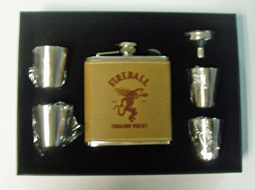 Fireball Whiskey Engraved Leather Covered Stainless Steel