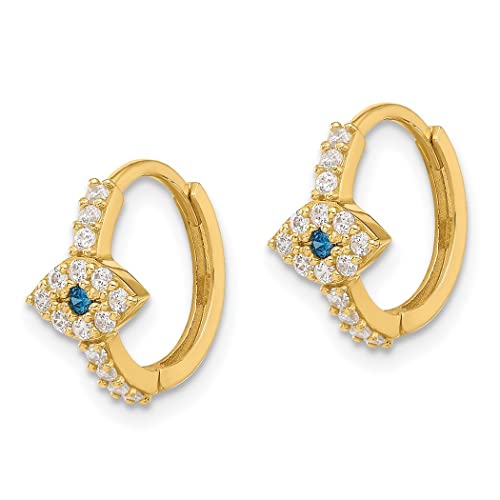 10K Gold Polished Clear And Blue Cz Cubic Zirconia Simulated Diamond Evil Eye Hinged Hoop Earrings Jewelry Gifts For Women #TOP2