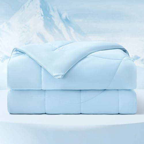 Image of Bedsure Cooling Comforter Queen Size - Cooling Blankets for Hot Sleepers, Lightweight Comforter for Summer with Dual-Sided Cool Tech, Soft Breathable Cold Blanket for Sleeping, Blue, 88x88 Inches