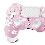 Suoxiom Wireless Controller for PS-4, Game Controller for PS-4/Slim/Pro/PC, Bluetooth Gamepad Joystick with Vibration Touch Panel, Upgraded Six-Axis Sensor, 3.5mm Audio Jack (Pink Flower)