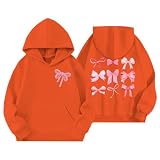 Generisch Kapuzenpullover für mit Schleifendruck – Weiche Fleecejacke für Freizeit Schule Outdoor-Aktivitäten Kordelzug Langarm Unisex Stil (Orange, 9-10 Years)