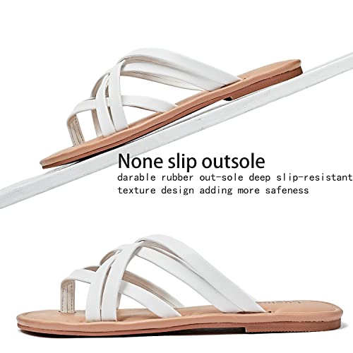 Image of Luoika Women's Wide Width Flat Sandals, Flip Flop Casual Strapy Sandals Slip on Summer Beach Shoes for Women.