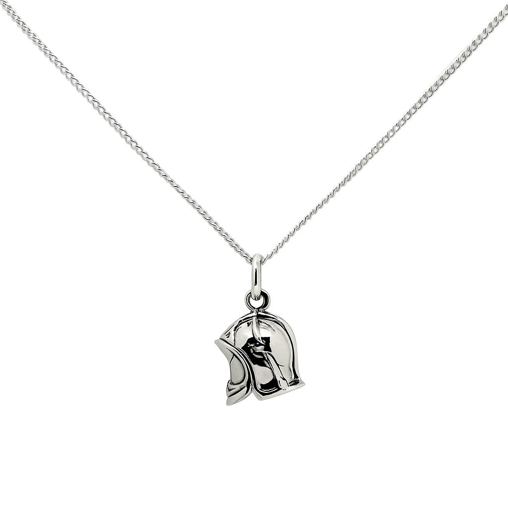 Pendentif casque de pompier en Argent massif 925 avec chaine 50cm et boite ecrin