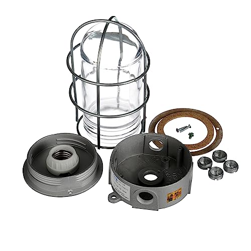 100W 120VAC Brushed Aluminum Surface Mount Incandescent Refrigeration Light with Clear Glass Globe and Wire Guard