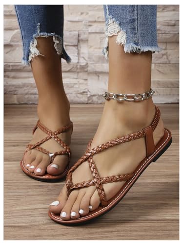 Image of Verdusa Women's Flat Sandals Strappy Dressy Ankle Strap Casual Summer Thong Sandals for Beach