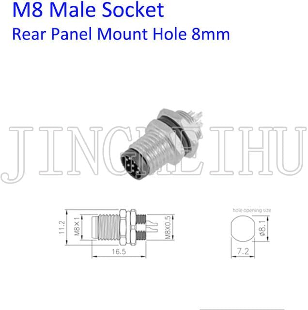 M8 With 30CM Cable Flange Socket 3 4 5 6 8 Pole Pin Electronic Cable Connection Board Front Board Rear Connector Waterproof IP67 - (Behind 8mm Male, Package: Welding 30 cm cable, Pins: 5P B Type Pin)