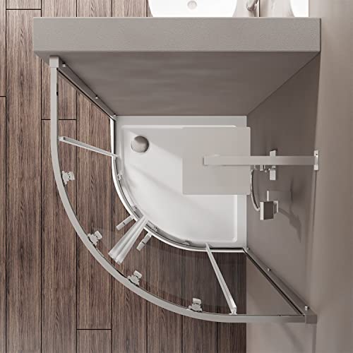 Box Doccia Semicircolare Mod. Java 80X80Cm Apertura Scorrevole Vetro Temperato 6Mm Trasparente Profili In Alluminio Cromato Flat Design 16 Carrelli Scorrevoli Maniglia In Abs Cromato - 4