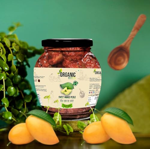 Image of Organic Anand Pure & Natural Less Sweet Mango Pickle (Mitha Aam ka achar) Jaggery Mango Pickle, Homemade Achar, No Artificial Preservatives & Colors (350Gm)