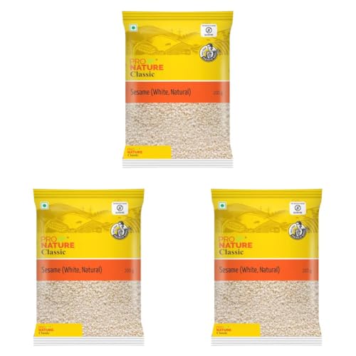Image of Pro Nature 100% Organic Whole White Raw Sesame Seeds - 200g | Natural white Sabut Till for Eating | Rich Nutrient | Indian Spices & Masala (Pack of 3)