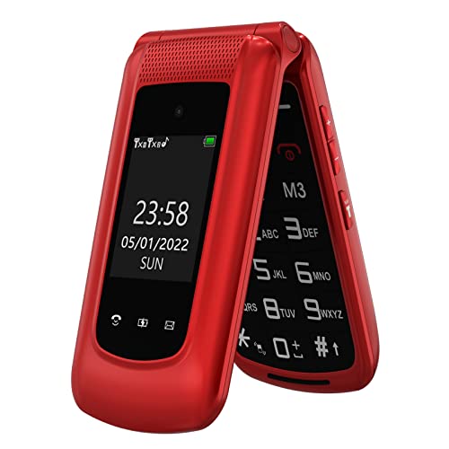 Telephone Portable Senior Clapet Débloqué avec Grosse Touche, 2.4'+1.8' Écran LCD Téléphone Portable Basique avec SOS-Knopf | Radio FM | Station de Recharge,...