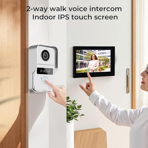 Image of 2-Wired Video Intercom System with 7 inch Touch Screen, Timbre con camara & 140 Wide Angle, Video Recording, Tuya app Remote Control, Playback, Motion Detection, for Villa Apartment House