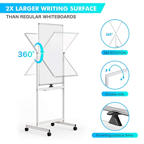 Rolling Whiteboard, 40" x 24" Magnetic Mobile White Board, Double Sided Dry Erase Board with Stand, Standing Whiteboard Easel on Wheels for Home School, Office and Classroom by TRIPOLLO - Image 2