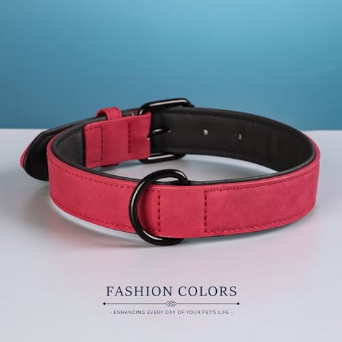 Image of Didog Soft PU Leather Dog Collar, Breathable Padded, Red, Neck 14-18 inch