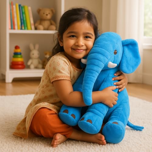 Image of Babique Big Elephant Stuffed Animal Soft Toys, Pillow Toy, Boy's and Girl's Room Decor, Birthday Gifts for Kids -Blue (50cm)