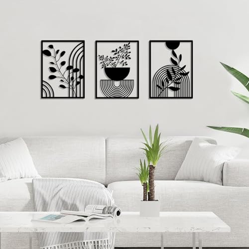Pduoduo 3 Panels Abstract Metal Boho Wall Decor,Modern Geometric Wall Art for Home Bedroom Living Room(15.7x 11.8in) - Image 4