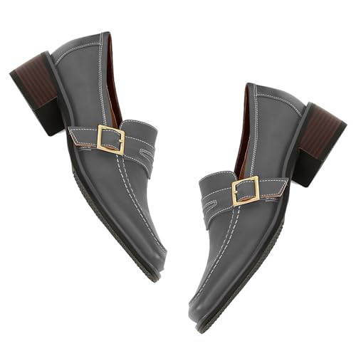 Image of MOOMMO Women Chunky Heel Penny Loafers Square Toe Buckle Slip On Comfort | Office Ladies Loafer Pumps 2 inch Stacked Block Heel Dress Loafers Oxfords Walking Dress Shoes Casual Size 4-11 M US