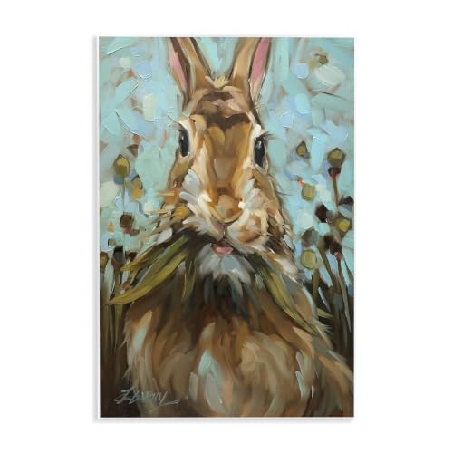 Wildlife Rabbit Eating Grass, 10 x 15 Inch Mounted Print on Wall Plaque