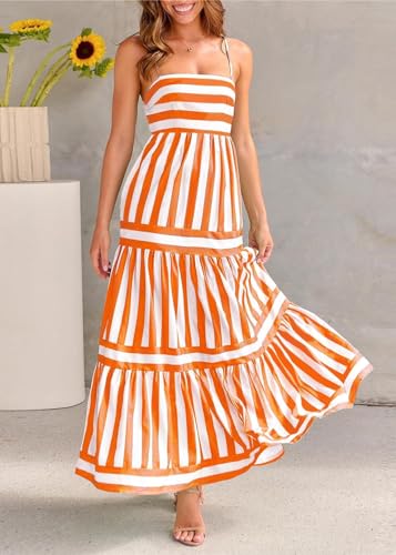 chouyatou Women Spaghetti Strap Back Smocked Maxi Striped Dress Summer Casual Floral Flowy Beach Sun Dress3