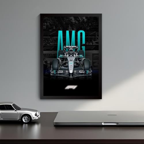 Image of Funk You Store Mercedes AMG F1 Poster | Framed Mercedes F1 Car A4 Sized (31 x 23 cm) | Lewis Hamilton Poster | AMG Car Posters for Wall, Gift for Boys, Formula 1 Frame | Formula 1 Frames (F 024)