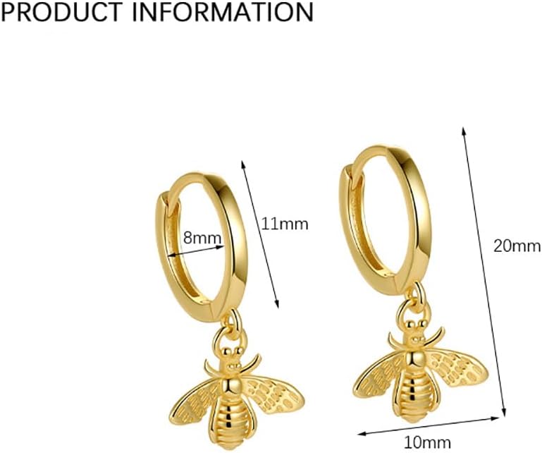Dangle Honey Bee Small Huggie Hoop Earrings 925 Sterling Silver Cartilage Bumble Bee Drop Dangling Earring Hypoallergenic Pierced Wrap Cuffs Cute Jewelry Gifts for Women Girls Daughter - Image 2