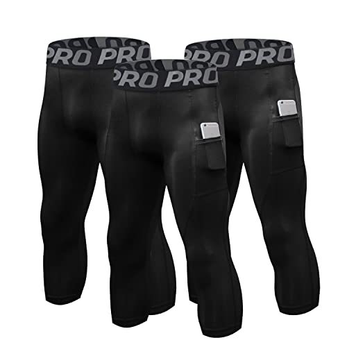 Mallas de compresión 3/4 para rutas de senderismo y equitación pack de 3 pantalones negros M