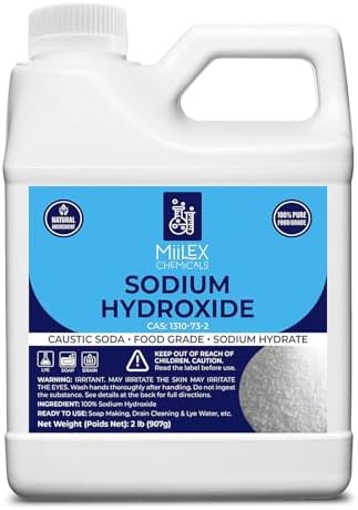 Food Grade Lye Sodium Hydroxide - (2lbs or 907g) 100% Pure, 100% Caustic Soda, Food Grade Lye for Soap Making, Kosher Certified | Soap Making, Drain Cleaner and Culinary Use