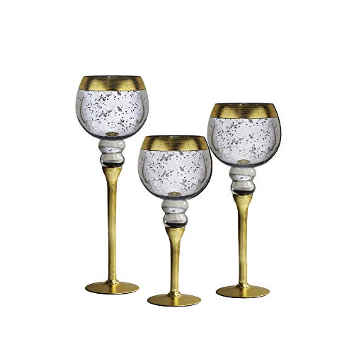 Fifth Avenue Crystal 215381-GB Bently Silver Set of 3 Hurricanes-Gold Rim,Gold