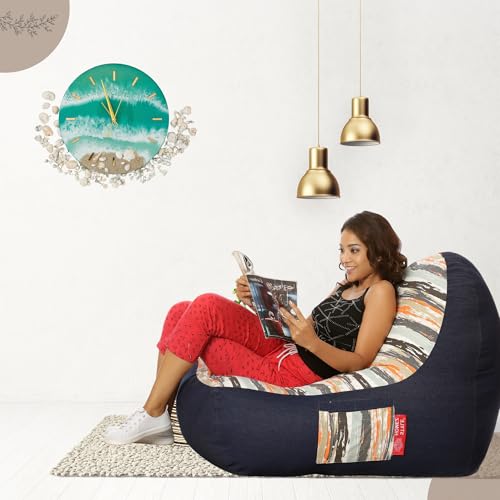 Image of Style Homez Urban Design Denim Canvas Stripes Printed Bean Bag XXL Size Filled with Beans Fillers