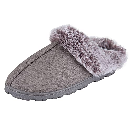 Jessica Simpson Women's Faux Fur Clog - Comfy Furry Soft Indoor House Slippers with Memory Foam, Grey, Medium