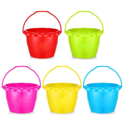 Yinder 5 Packs Sand Buckets, 6.5 in Rum Buckets Plastic Bucket Pails Toys for Pool Summer Beach Party Favors