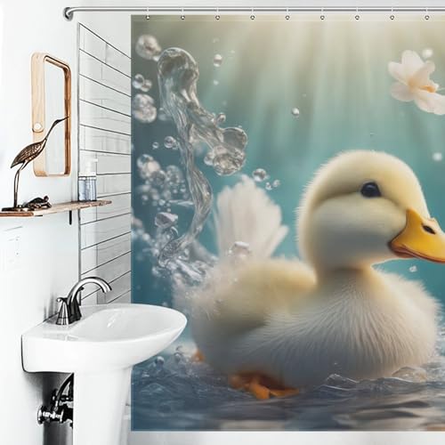 Rideau douche tissu petit canard jaune imperméable 183x183cm