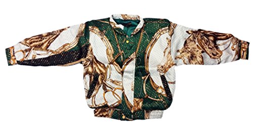 Kid's Silk Printed Bomber Jacket, Lightweight, Zippered Closure, Vintage