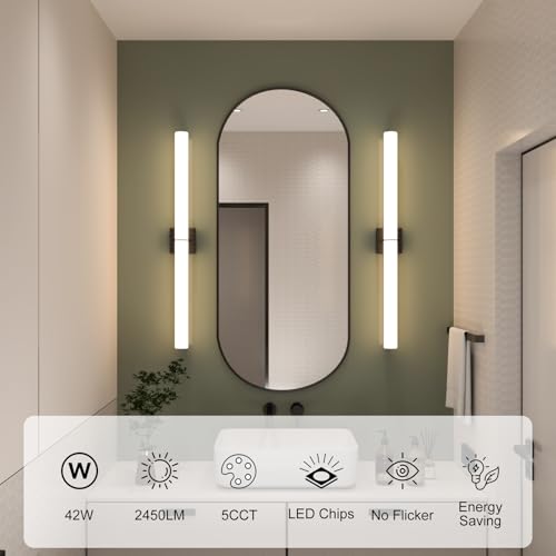 Image of 39 Inch 42W Led Bathroom Vanity Light,3000K-6000K Dimmable Vanity Lighting Fixtures with White Acrylic Lampshade,Indoor Hardwired Wall Light Over Mirror for Mirror Restroom(Black,1 Pack)