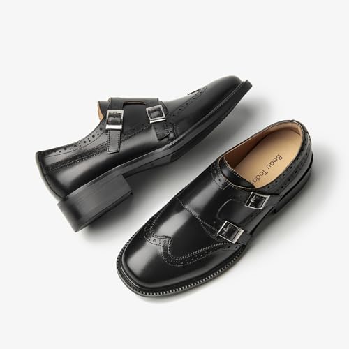 Image of BEAU TODAY Women Monk Strap Loafers Cap Toe Business Causal Loafer Shoes