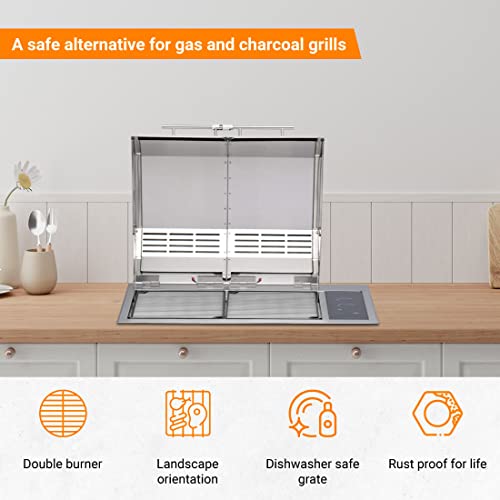 Kenyon Texan Built-In Electric Grill With 2 Burners And IntelliKEN Touch Control, Stainless Steel Body, Rust-Proof Grill, UL-Approved For Indoor And Outdoor Use, Dishwasher Safe Grates, 240V