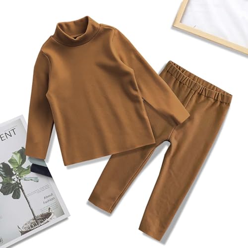 Boys Girls Thermal Underwear Sets for Kids Turtleneck Base Layer Winter Warm Plain Long Sleeve Tops Pants Set Outfit3